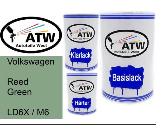 Volkswagen, Reed Green, LD6X / M6: 500ml Lackdose + 500ml Klarlack + 250ml Härter - Set, von ATW Autoteile West.